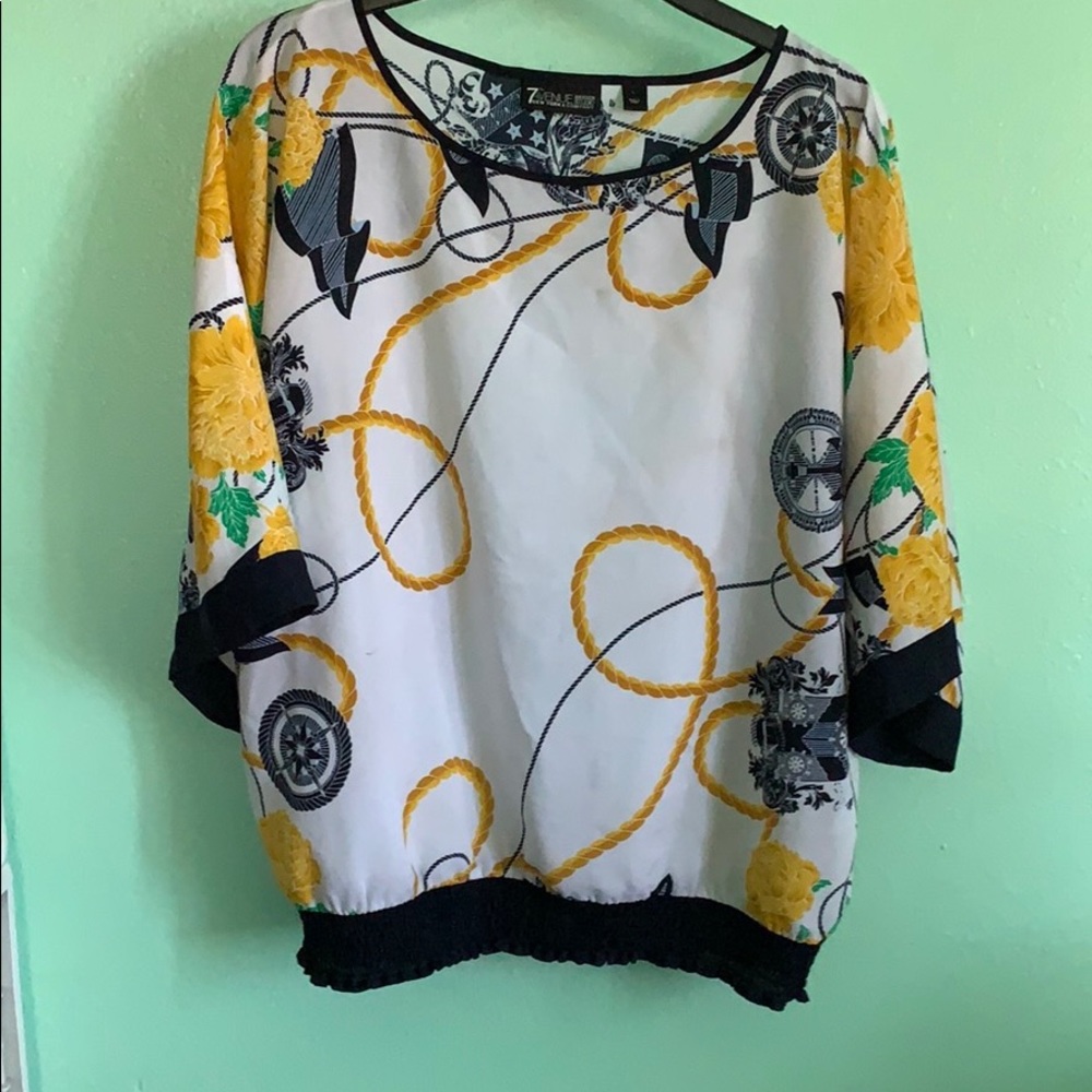 Blue yellow flowery top